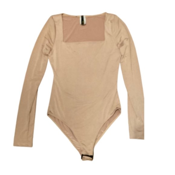 Simons Tan Square Neck Silky Bodysuit - Picture 1 of 6